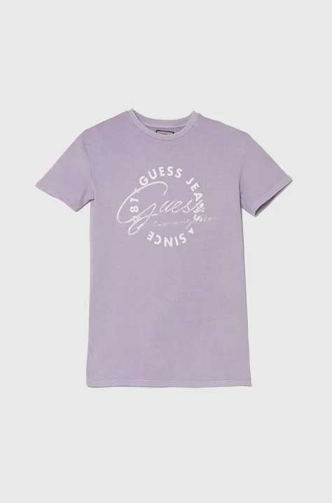 Otroška bombažna obleka Guess vijolična barva