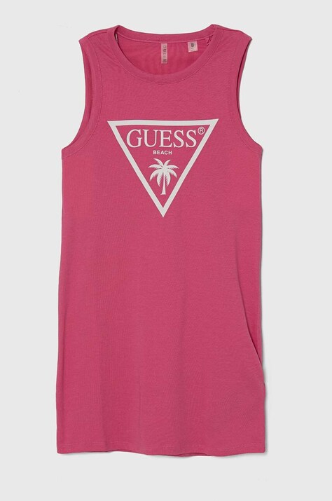 Guess sukienka bawełniana dziecięca kolor różowy mini prosta