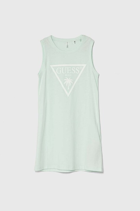 Guess rochie din bumbac pentru copii culoarea turcoaz, mini, dreaptă