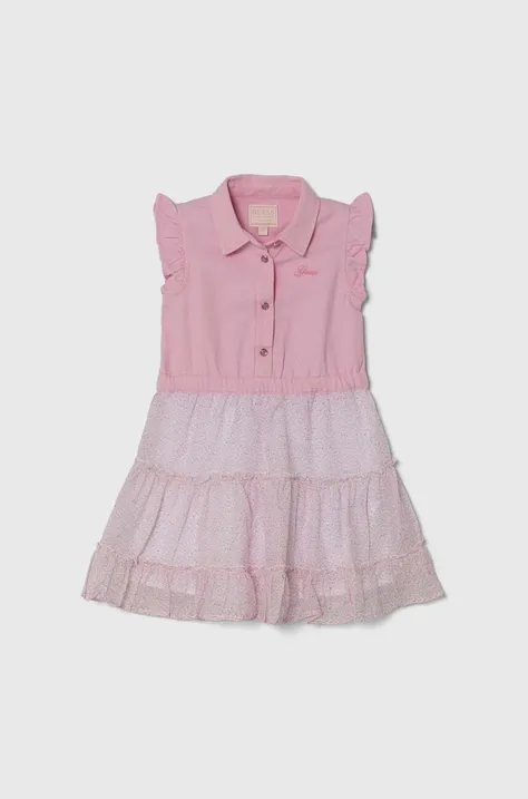 Guess sukienka dziecięca kolor różowy mini rozkloszowana