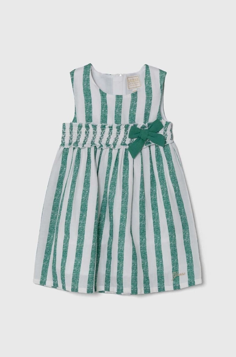 Guess rochie cu amestec de in pentru copii culoarea verde, mini, evazati