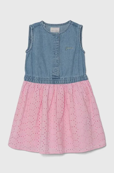 Guess rochie din bumbac pentru copii culoarea roz, mini, evazati