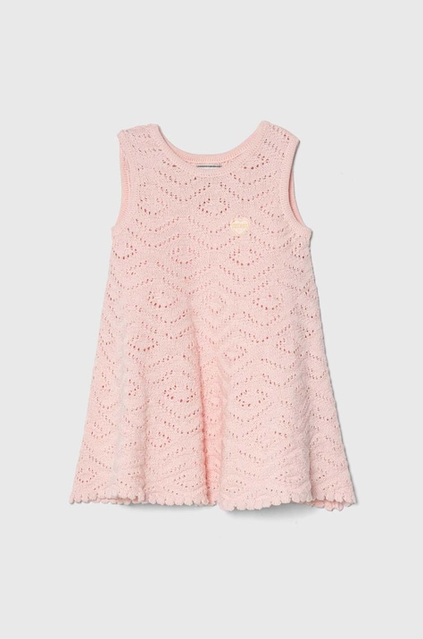 Guess rochie din bumbac pentru copii culoarea roz, mini, evazată