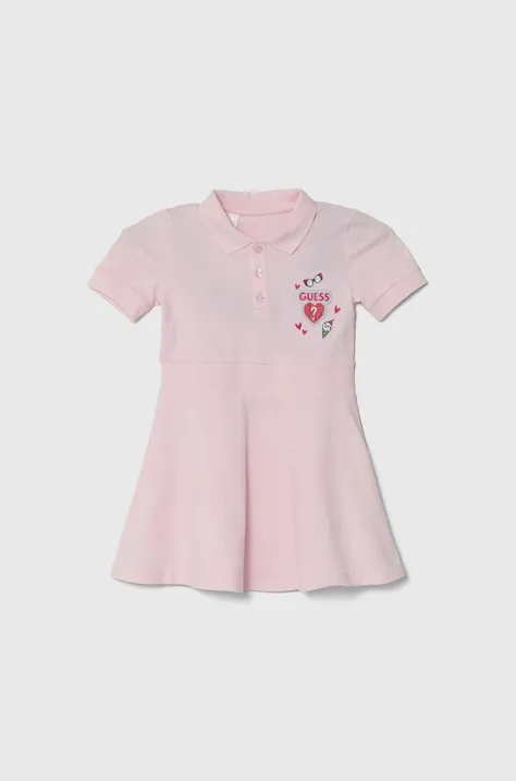 Dievčenské šaty Guess ružová farba, mini, áčkový strih