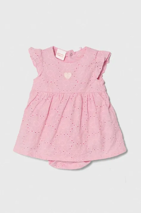 Детское хлопковое платье Guess цвет розовый mini расклешённая