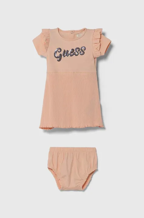 Haljina za bebe Guess boja: narančasta, mini, širi se prema dolje