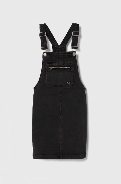 Dievčenské rifľové šaty Pepe Jeans PINAFORE JR čierna farba, mini, áčkový strih