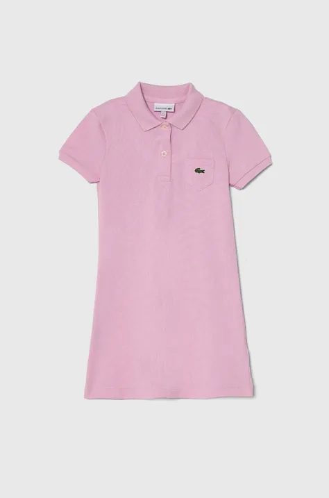 Dječja pamučna haljina Lacoste boja: ružičasta, mini, ravna