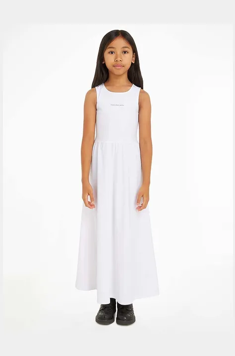 Calvin Klein Jeans sukienka dziecięca kolor biały maxi rozkloszowana