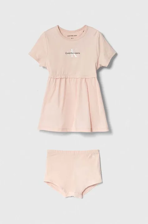 Φόρεμα μωρού Calvin Klein Jeans χρώμα: ροζ