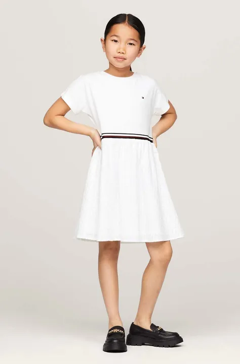 Dječja pamučna haljina Tommy Hilfiger boja: bijela, mini, širi se prema dolje