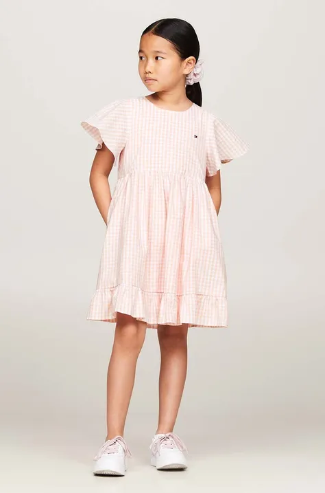 Dievčenské bavlnené šaty Tommy Hilfiger ružová farba, mini, áčkový strih