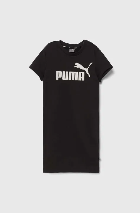 Puma gyerek ruha ESS+ Logo Dress TR G fekete, mini, egyenes