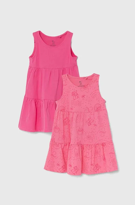 Dječja pamučna haljina zippy 2-pack boja: ružičasta, mini, širi se prema dolje