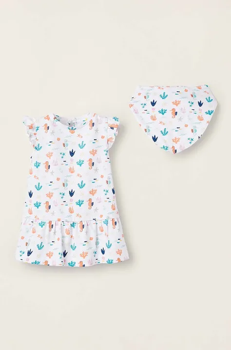 Pamučna haljina za bebe zippy boja: bijela, mini, ravna