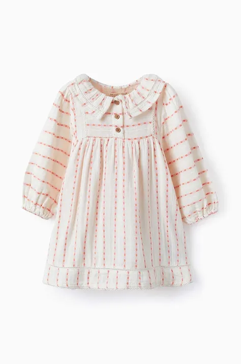 Dětské bavlněné šaty zippy béžová barva, mini