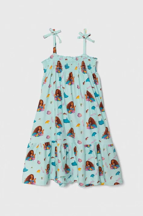 Dječja pamučna haljina zippy x Disney boja: tirkizna, mini, širi se prema dolje