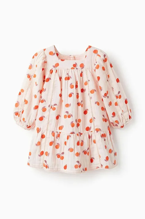 Pamučna haljina za bebe zippy boja: ružičasta, mini, širi se prema dolje