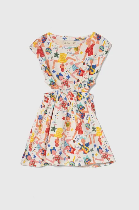 Dječja pamučna haljina zippy boja: bijela, mini, širi se prema dolje