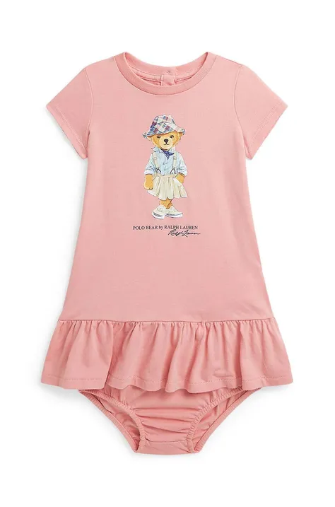 Polo Ralph Lauren rochie din bumbac pentru bebeluși culoarea roz, mini, evazati, 310941153001