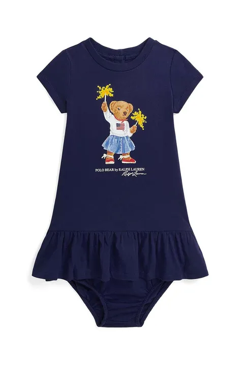 Detské bavlnené šaty Polo Ralph Lauren tmavomodrá farba, mini, áčkový strih, 310953280001