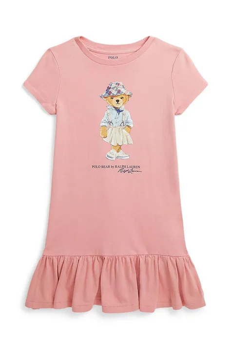 Παιδικό βαμβακερό φόρεμα Polo Ralph Lauren χρώμα: ροζ, 312941153001