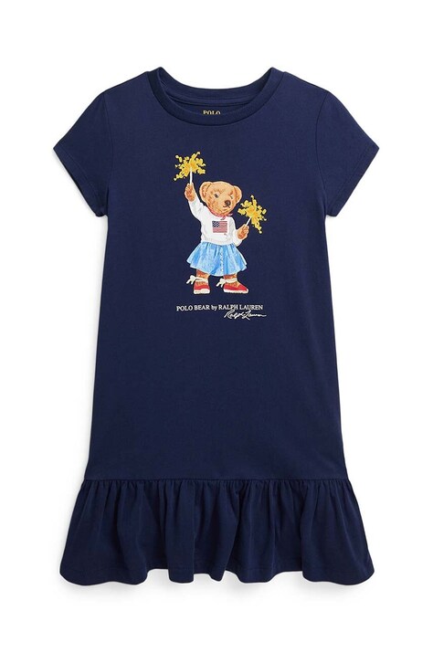 Polo Ralph Lauren rochie din bumbac pentru copii culoarea bleumarin, midi, evazată, 312953280001
