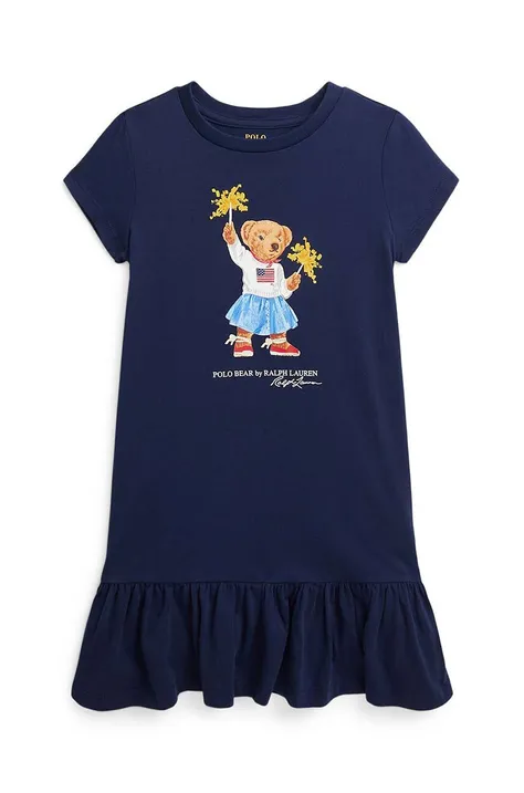 Polo Ralph Lauren rochie din bumbac pentru copii culoarea albastru marin, midi, evazati, 312953280001
