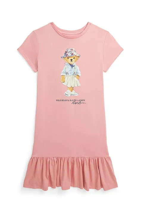 Παιδικό βαμβακερό φόρεμα Polo Ralph Lauren χρώμα: ροζ, 313941153001