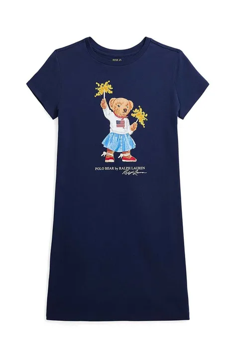 Dětské bavlněné šaty Polo Ralph Lauren tmavomodrá barva, mini, 313942862001