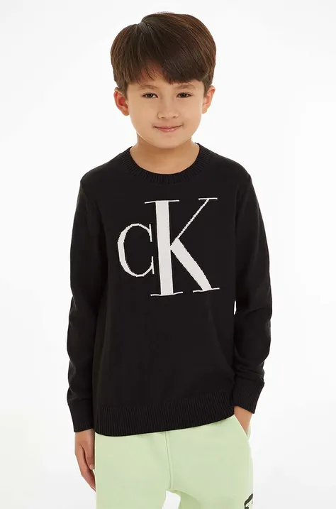 Calvin Klein Jeans gyerek pamut pulóver fekete, könnyű