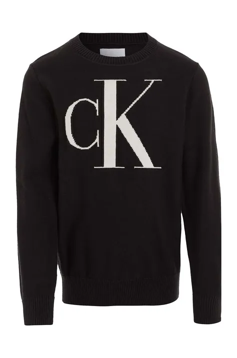 Παιδικό βαμβακερό πουλόβερ Calvin Klein Jeans χρώμα: μαύρο