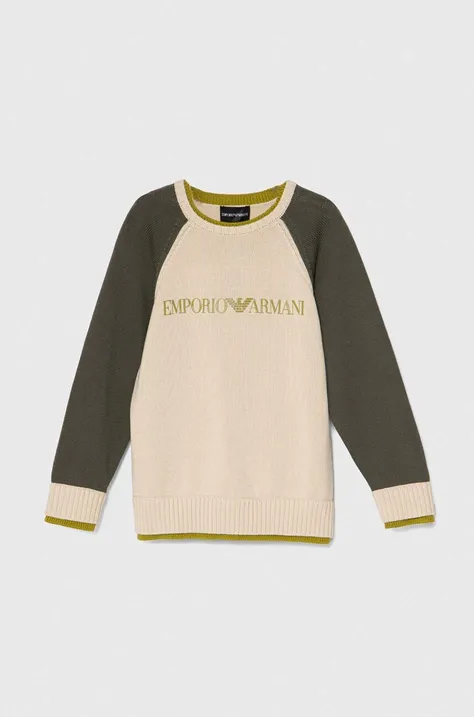 Detský bavlnený sveter Emporio Armani béžová farba, tenký