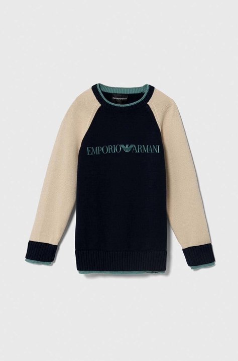 Emporio Armani pulover de bumbac pentru copii culoarea albastru marin, light