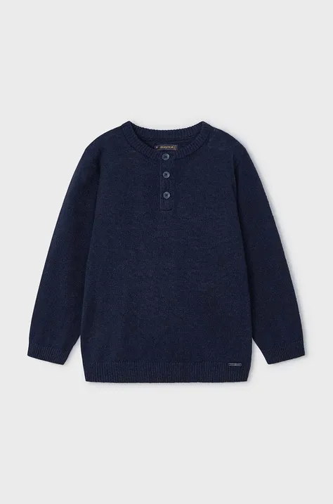 Otroški pulover s primesjo lanu Mayoral mornarsko modra barva