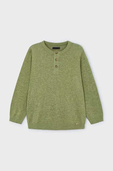 Detský sveter s prímesou ľanu Mayoral zelená farba, tenký