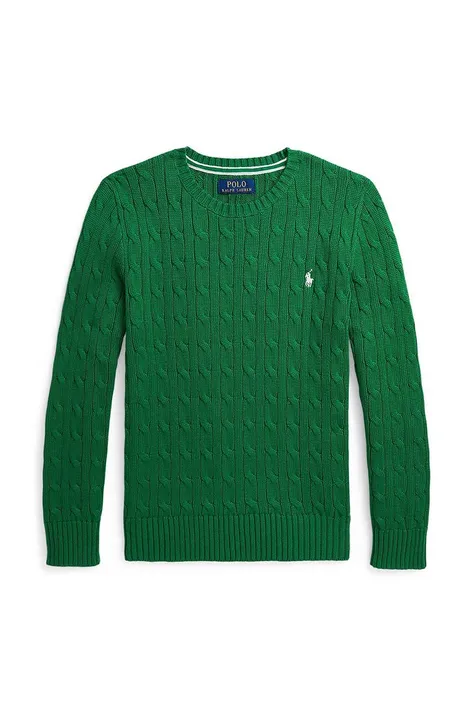 Detský bavlnený sveter Polo Ralph Lauren zelená farba, tenký, 323702674065