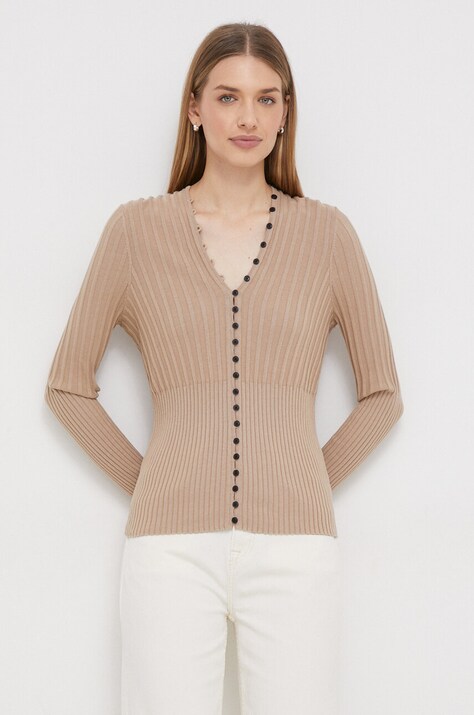 Tommy Hilfiger cardigan femei, culoarea bej, light WW0WW40709