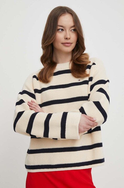 Tommy Hilfiger pulover de bumbac culoarea bej, călduros WW0WW40751