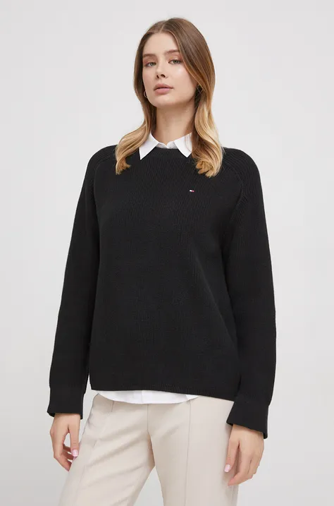 Tommy Hilfiger sweter bawełniany kolor czarny ciepły
