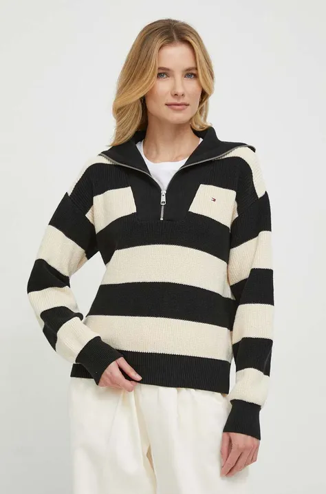 Pamučni pulover Tommy Hilfiger boja: crna, topli, s dolčevitom