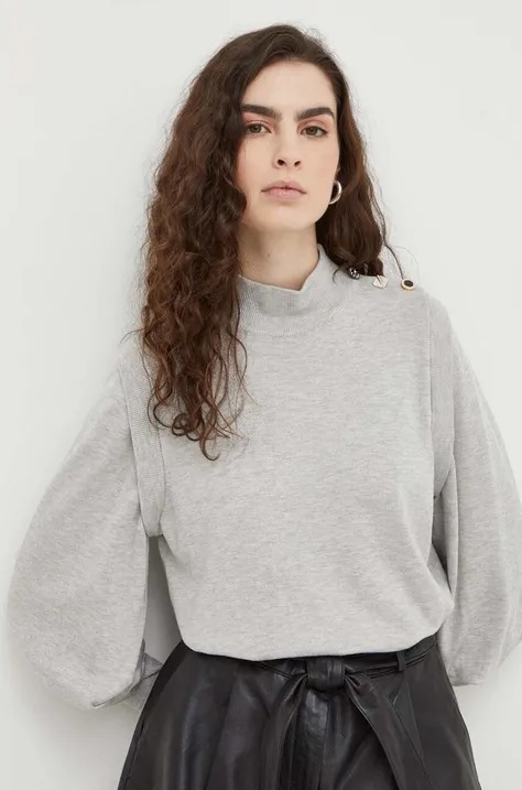 Bruuns Bazaar pulóver könnyű, női, szürke, félgarbó nyakú