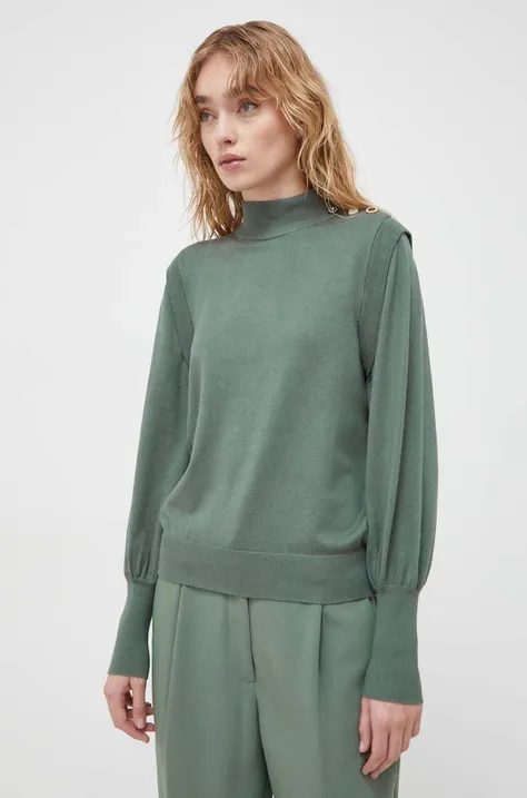 Bruuns Bazaar sweter damski kolor zielony lekki z półgolfem