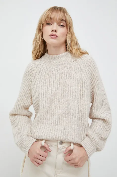 Samsoe Samsoe sweter z domieszką wełny damski kolor beżowy ciepły