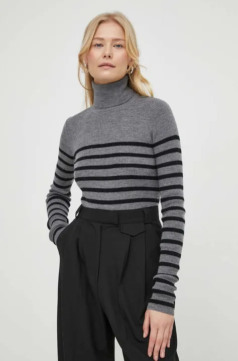 Vuneni pulover Herskind za žene, boja: siva, lagani, s dolčevitom