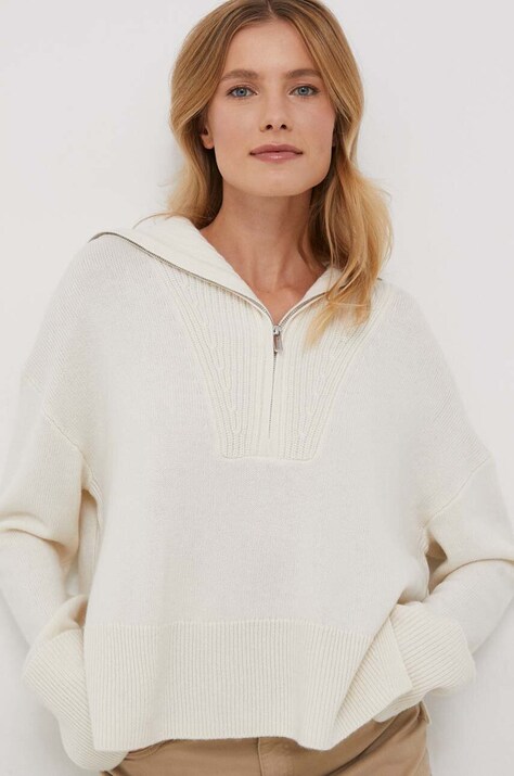 Calvin Klein pulover de lână femei, culoarea bej, cu guler K20K206362