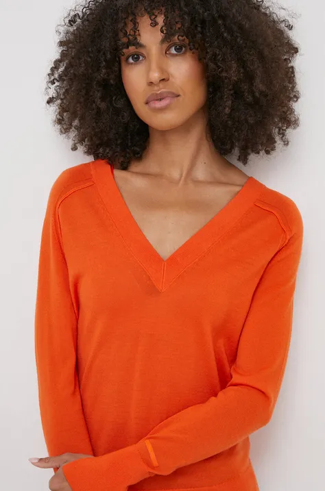 Vlnený sveter Calvin Klein dámsky,oranžová farba,tenký,K20K206793