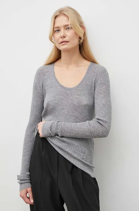 Vlnený sveter By Malene Birger dámsky, šedá farba, tenký