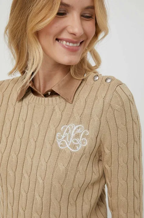Βαμβακερό πουλόβερ Lauren Ralph Lauren χρώμα: μπεζ