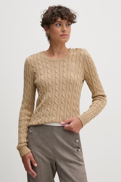 Lauren Ralph Lauren pulover de bumbac culoarea bej, 200932223